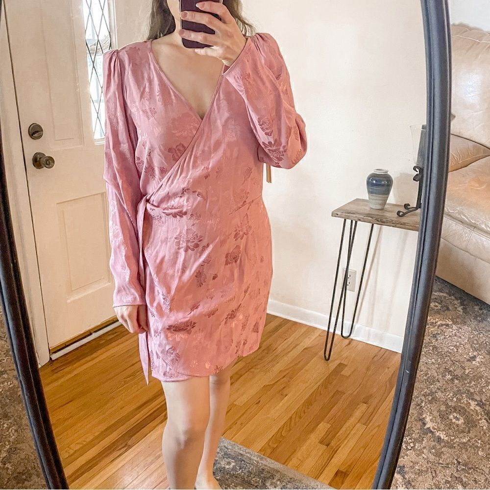 Wilfred Callie Wrap Mini Dress Long Sleeve Pink L